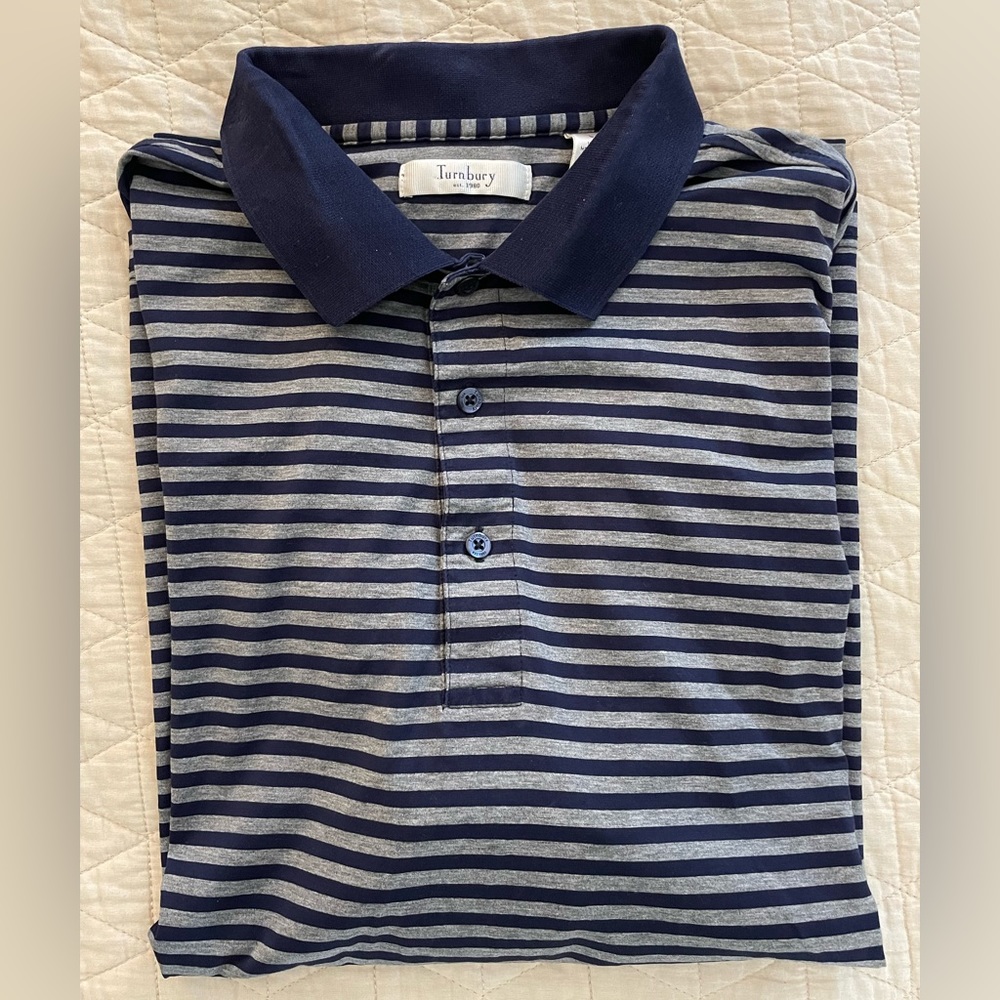 Turnbury Horizontal Stripe Knit Polo Shirt In Gray‎ & Navy Size L